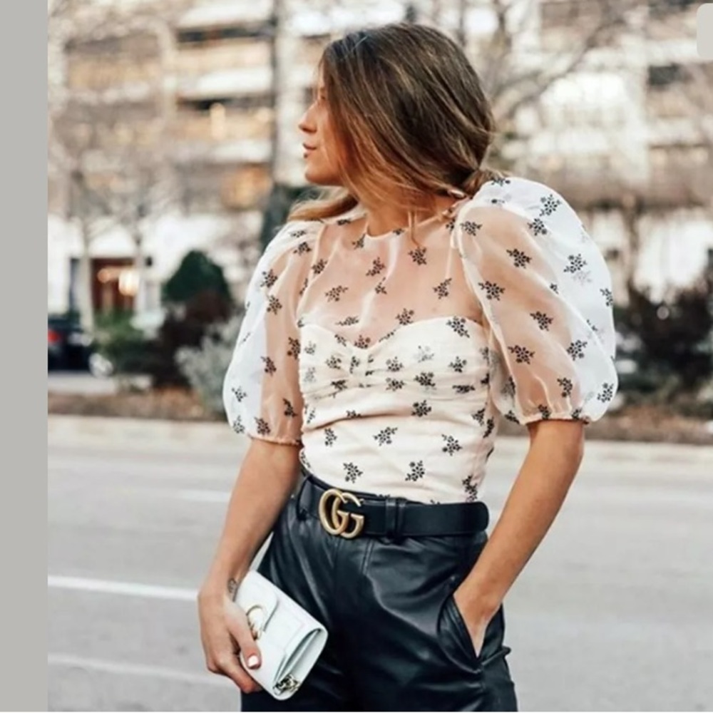NWT ZARA FLORAL ORGANZA PUFF SLEEVE TOP BLOGGER 🔥